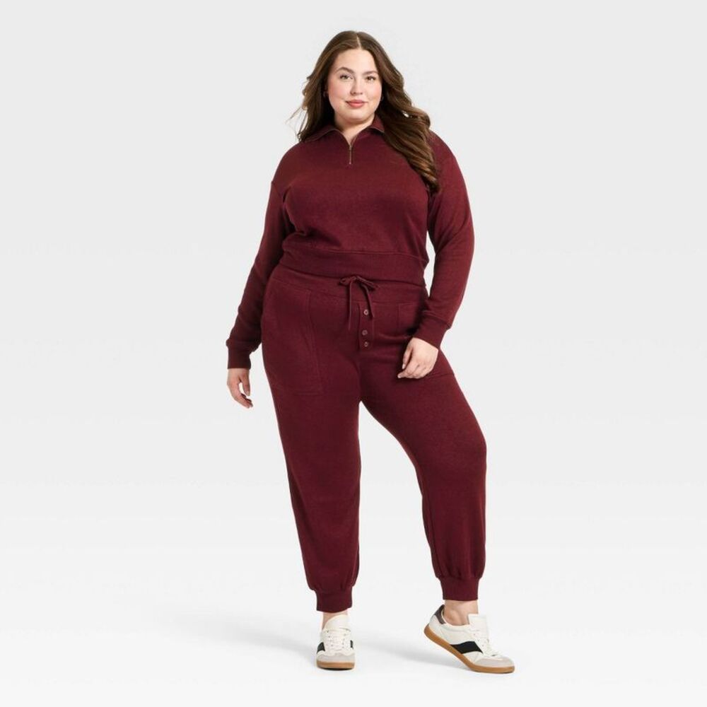 Universal Thread - Women's Quarter Zip Pullover Sweatshirt - Universa Burgundy - Picture 3 of 3